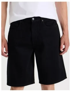 Grab Relaxed Denim Shorts in Black