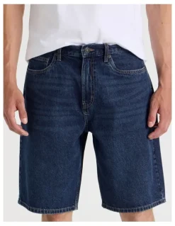 Grab Relaxed Denim Shorts in Dark Denim