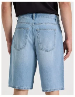Grab Relaxed Denim Shorts in Light Blue