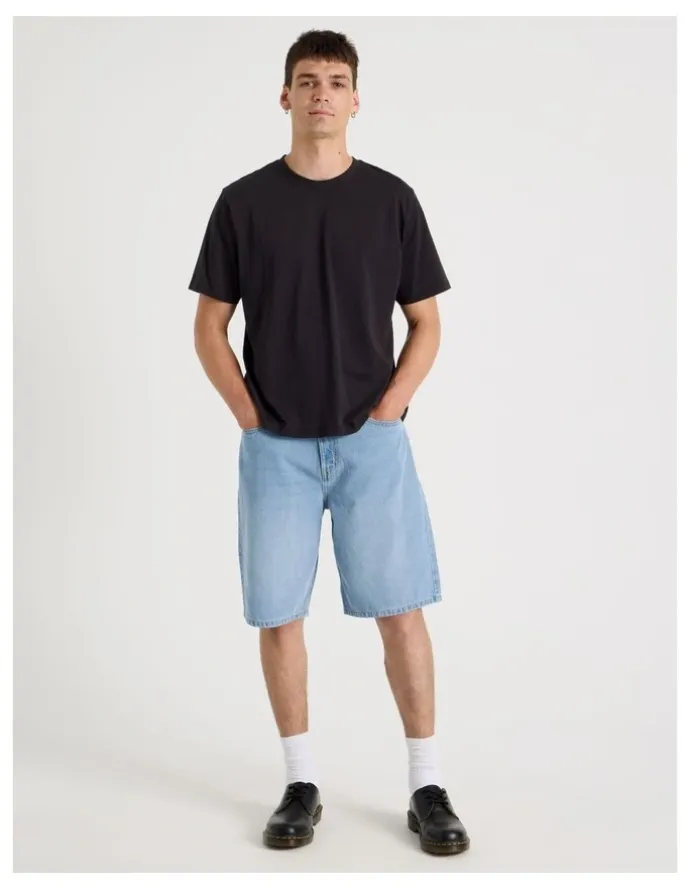 Grab Relaxed Denim Shorts in Light Blue
