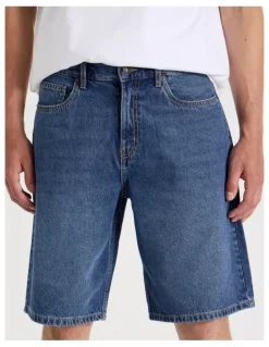 Grab Relaxed Denim Shorts in Mid Blues
