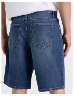 Grab Relaxed Denim Shorts in Mid Blues