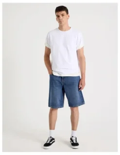 Grab Relaxed Denim Shorts in Mid Blues
