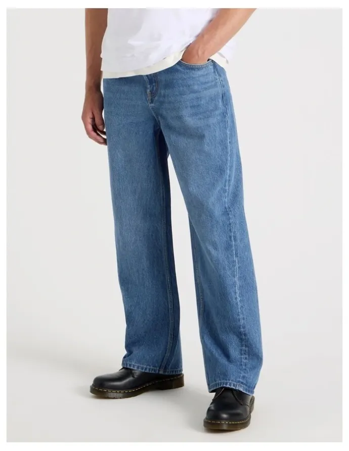 Grab Seam Forward Loose Tinted Jeans in Mid Blues