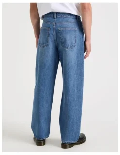 Grab Seam Forward Loose Tinted Jeans in Mid Blues