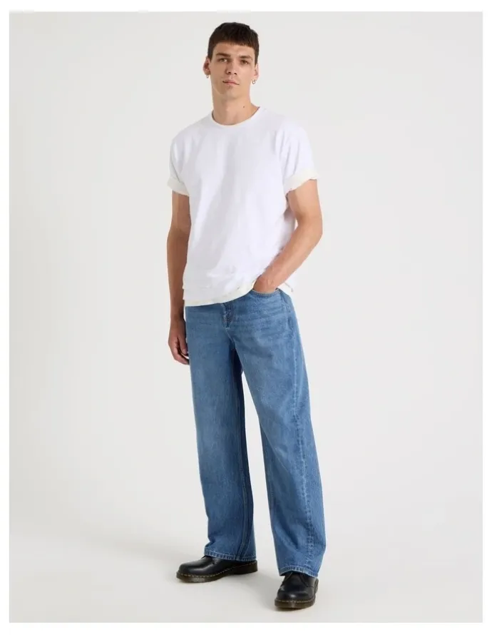 Grab Seam Forward Loose Tinted Jeans in Mid Blues