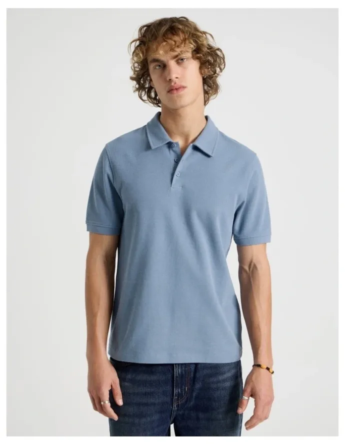 Grab Short Sleeve Textured Polo in Mid Blues