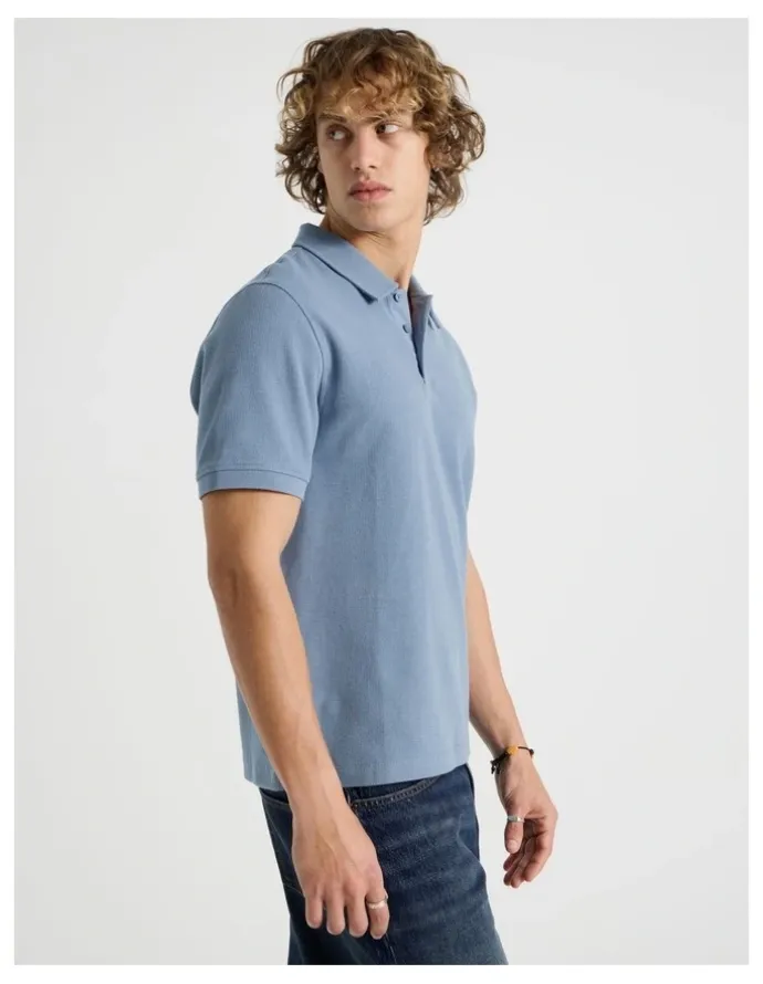 Grab Short Sleeve Textured Polo in Mid Blues