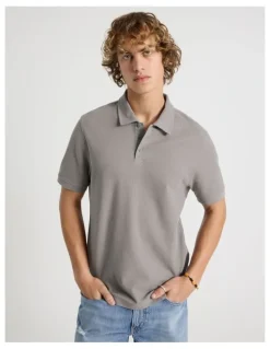 Grab Short Sleeve Textured Polo in Grey