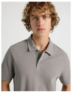 Grab Short Sleeve Textured Polo in Grey