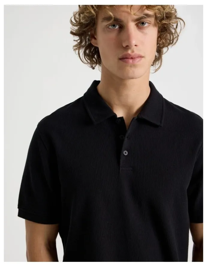 Grab Short Sleeve Textured Polo in Black