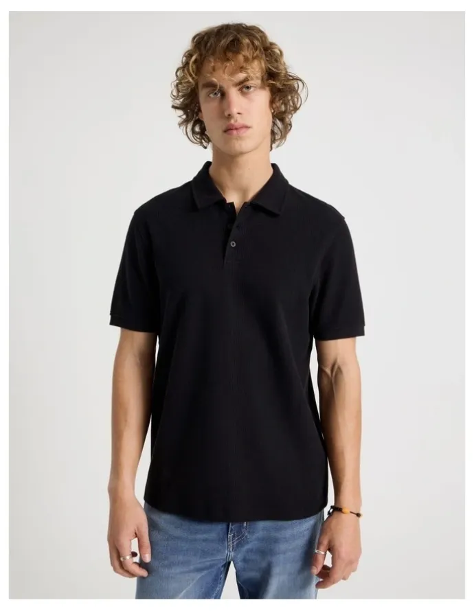 Grab Short Sleeve Textured Polo in Black