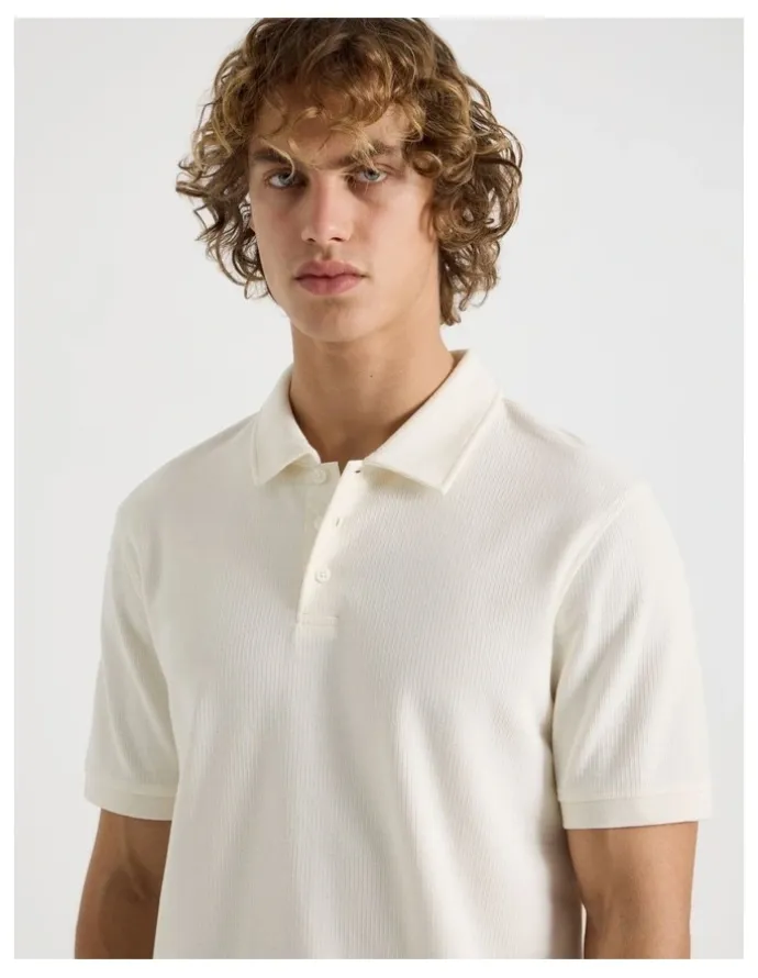 Grab Short Sleeve Textured Polo in Cream