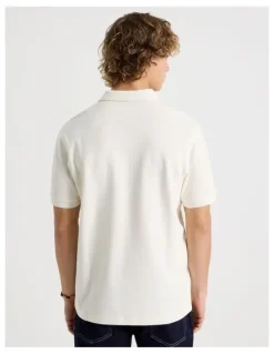 Grab Short Sleeve Textured Polo in Cream