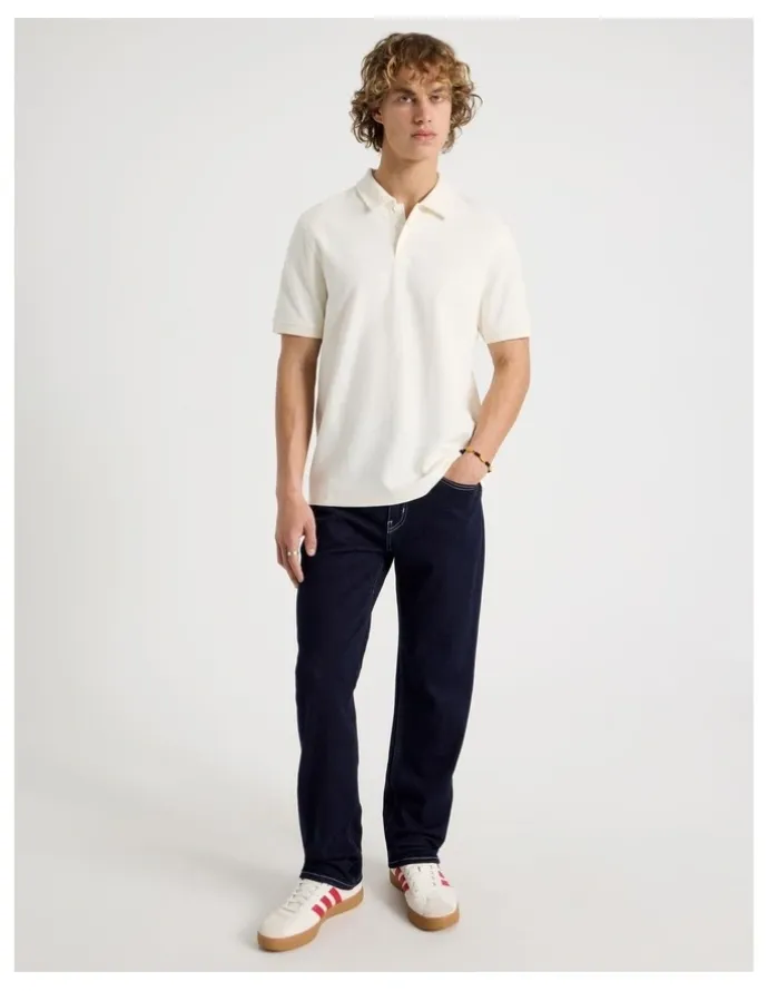 Grab Short Sleeve Textured Polo in Cream