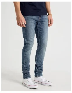 Grab Skinny At Waist Jeans in Mid Blues