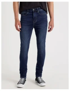 Grab Skinny At Waist Knit Jeans in Mid Blues