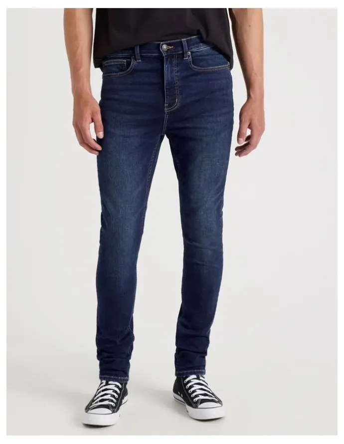 Grab Skinny At Waist Knit Jeans in Mid Blues