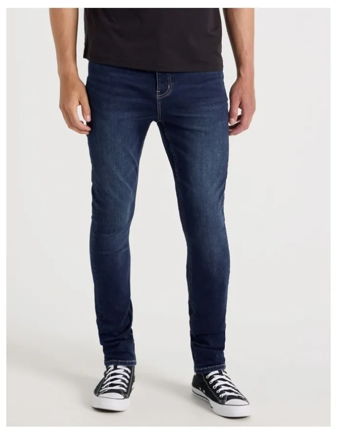 Grab Skinny At Waist Knit Jeans in Mid Blues