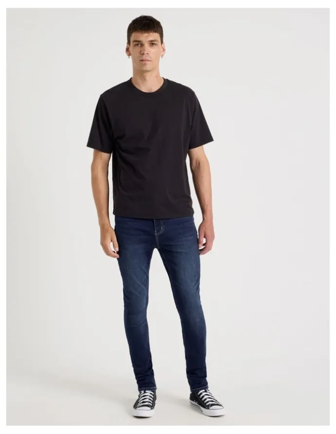 Grab Skinny At Waist Knit Jeans in Mid Blues