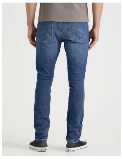 Grab Slim Crosshatch Jeans in Mid Blues