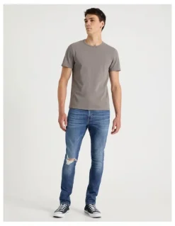 Grab Slim Crosshatch Jeans in Mid Blues