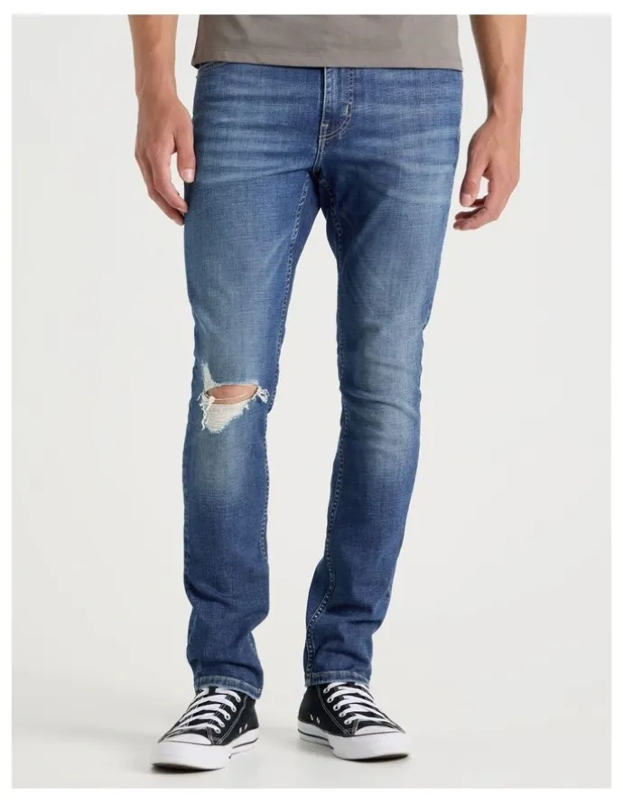 Grab Slim Crosshatch Jeans in Mid Blues