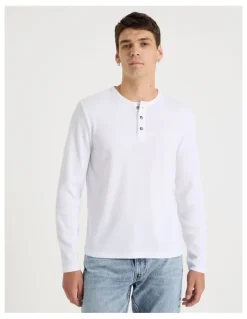 Grab Slim Henley Waffle in White