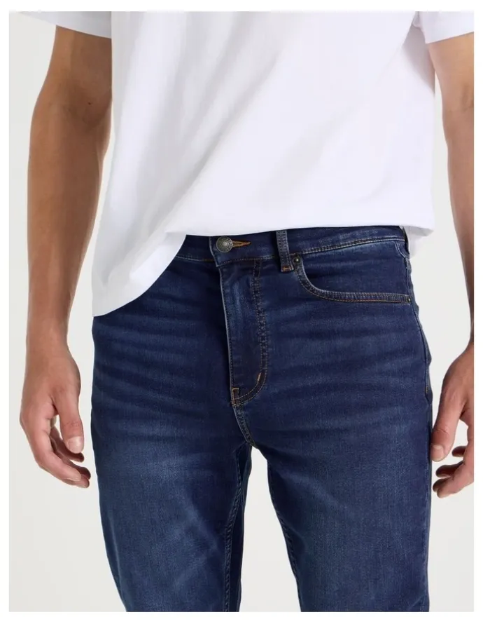 Grab Slim Knit Jeans in Mid Blues