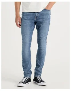 Grab Slim Slub Jeans in Mid Blues