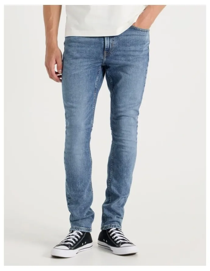 Grab Slim Slub Jeans in Mid Blues