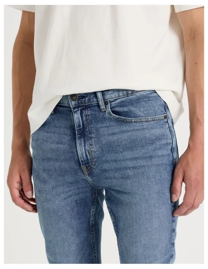 Grab Slim Slub Jeans in Mid Blues