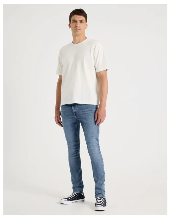 Grab Slim Slub Jeans in Mid Blues