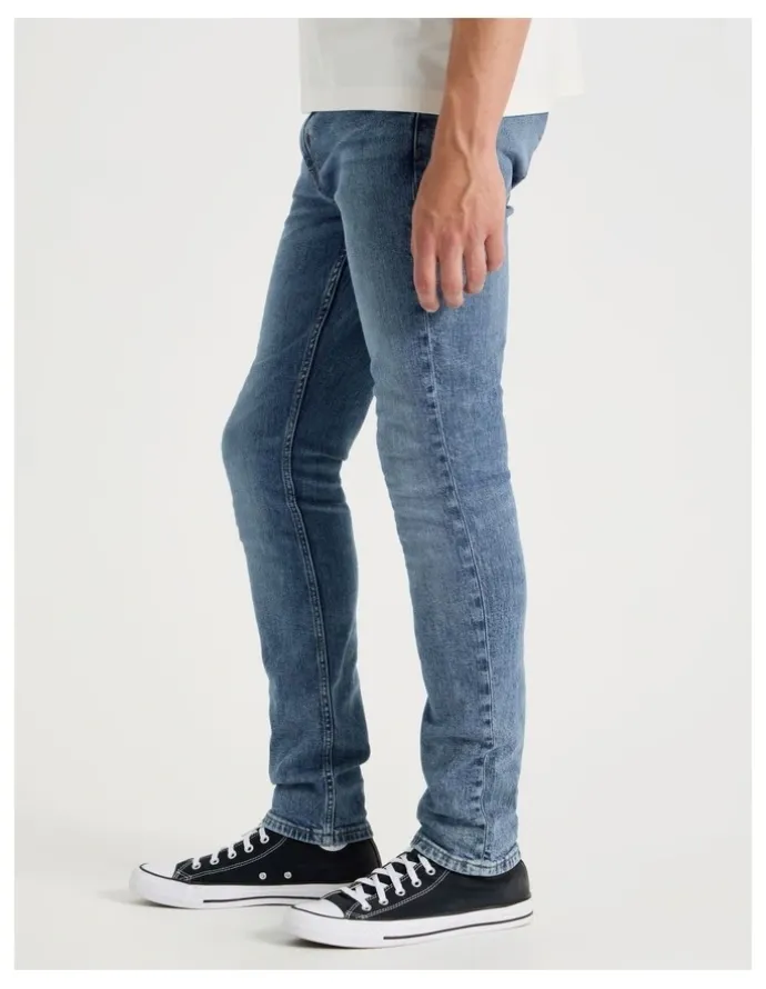 Grab Slim Slub Jeans in Mid Blues