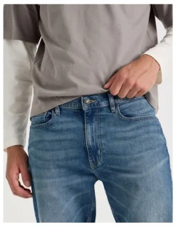 Grab Straight At Waist Green Cast Jeans in Indigo