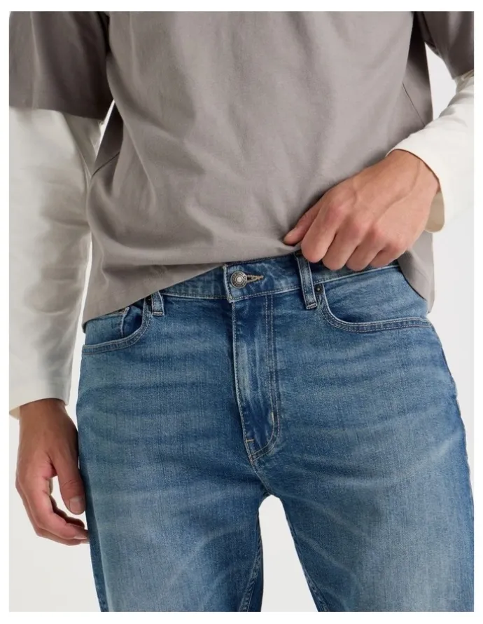 Grab Straight At Waist Green Cast Jeans in Indigo