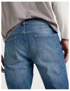 Grab Straight At Waist Green Cast Jeans in Indigo