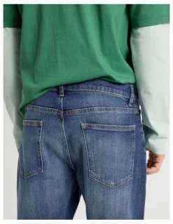 Grab Straight At Waist Vintage Wash Jeans in Mid Blues
