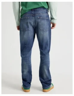 Grab Straight At Waist Vintage Wash Jeans in Mid Blues