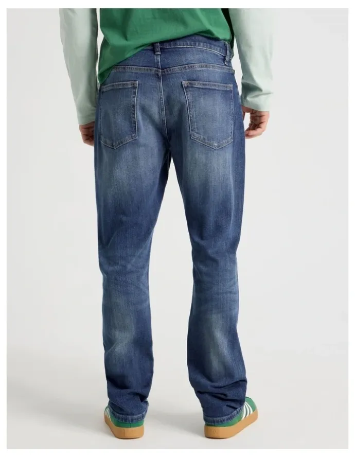 Grab Straight At Waist Vintage Wash Jeans in Mid Blues