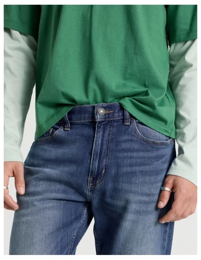 Grab Straight At Waist Vintage Wash Jeans in Mid Blues