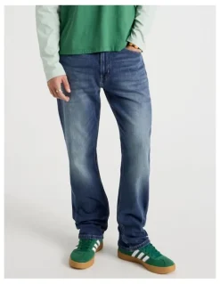 Grab Straight At Waist Vintage Wash Jeans in Mid Blues