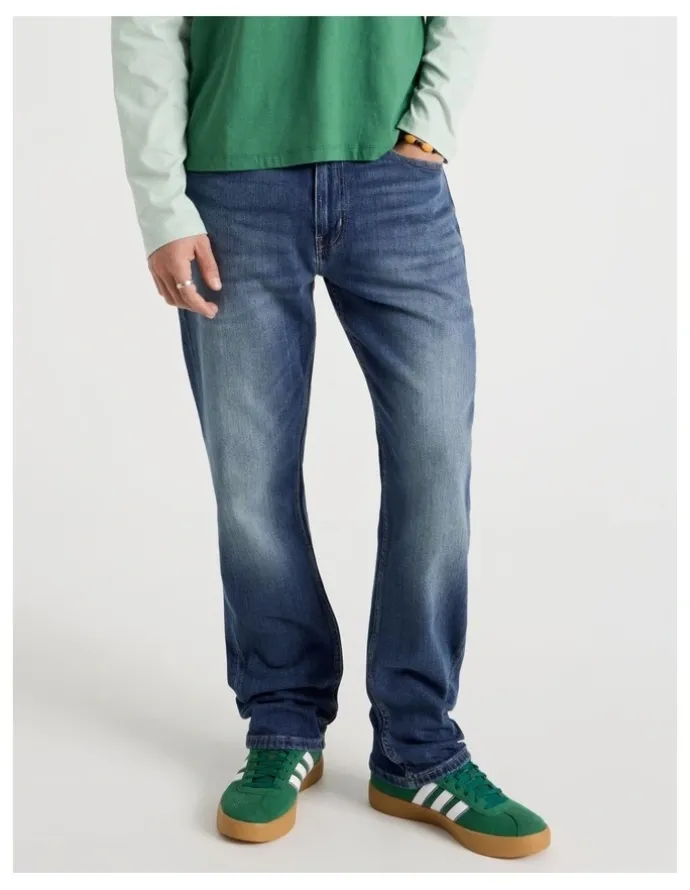 Grab Straight At Waist Vintage Wash Jeans in Mid Blues