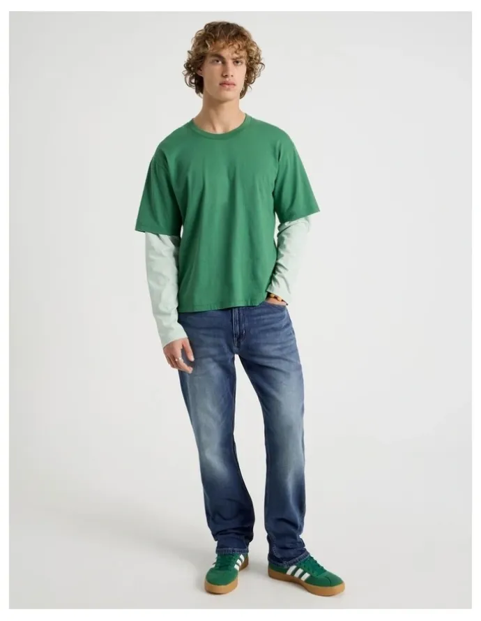 Grab Straight At Waist Vintage Wash Jeans in Mid Blues