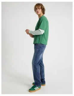 Grab Straight At Waist Vintage Wash Jeans in Mid Blues