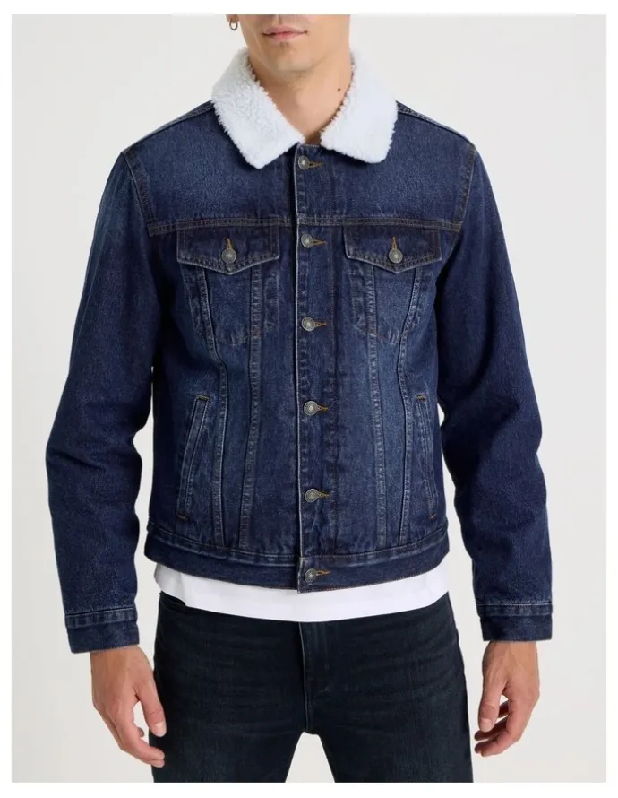 Grab Type 3 Sherpa Trucker Jacket in Mid Blues
