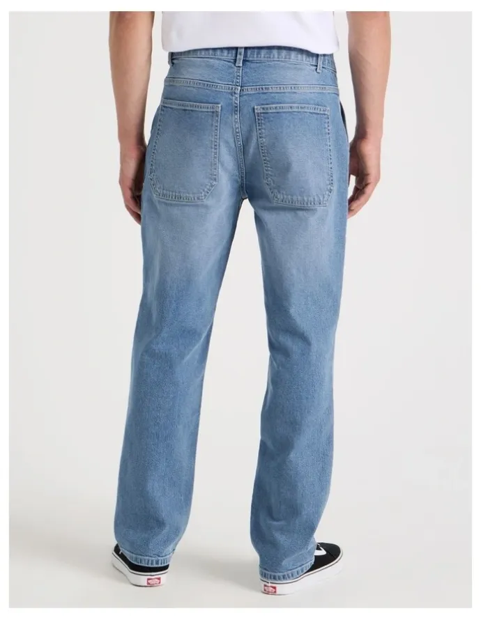 Grab Workwear Regular Straight Jeans in Mid Blues