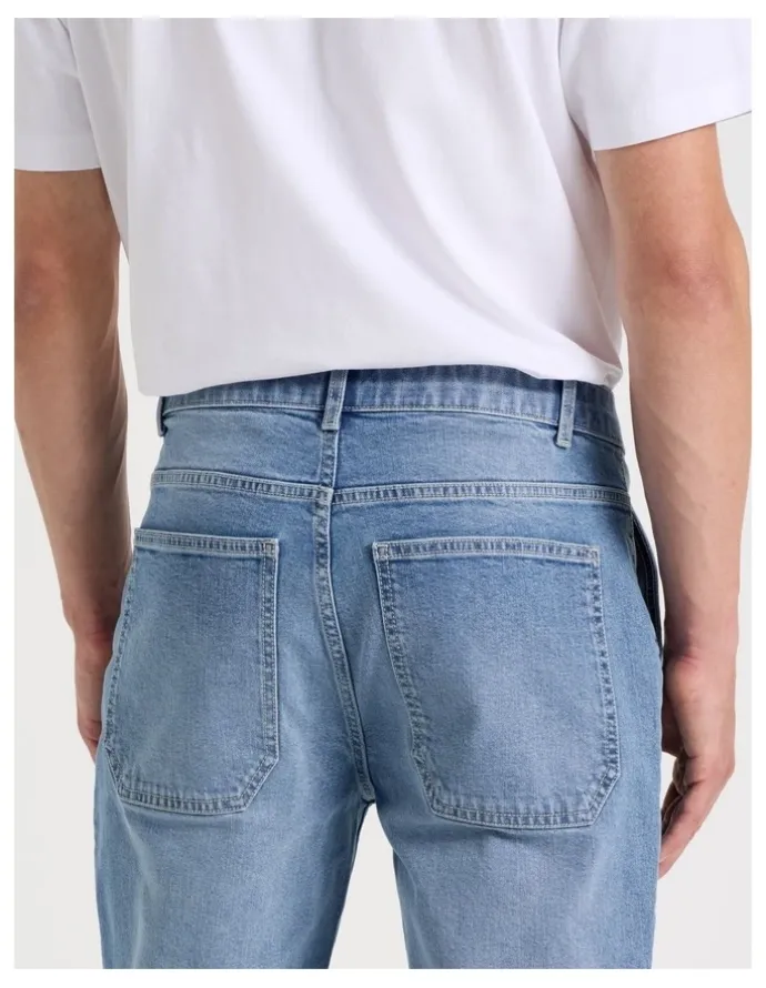 Grab Workwear Regular Straight Jeans in Mid Blues