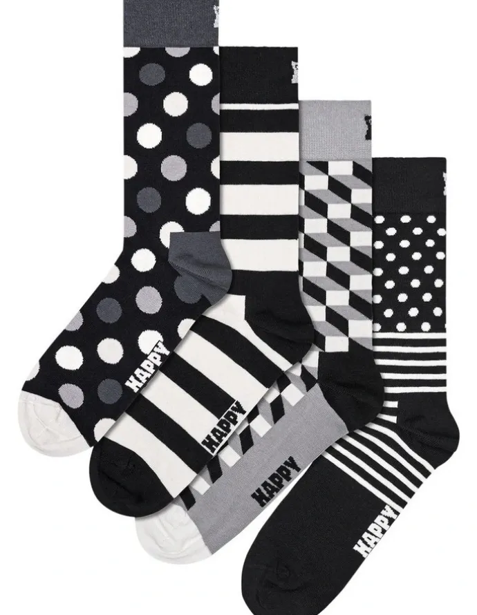 Happy Socks 4Pk Classic Sock Gift Set In Black/white