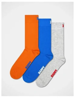 Happy Socks Solid Socks in Grey, Orange, and Blue 3-Pack